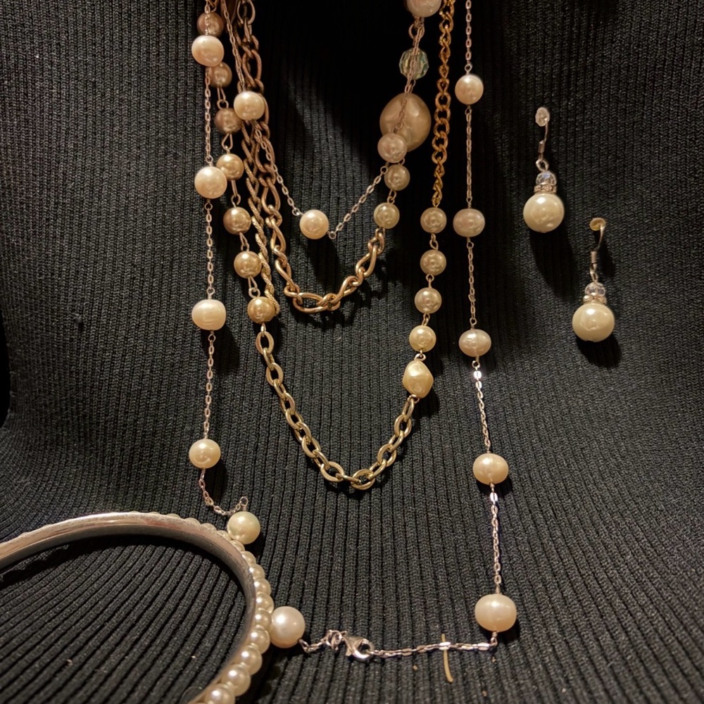 Classic Pearl-Look Multi-Strand Necklace & Earring Set - Cream